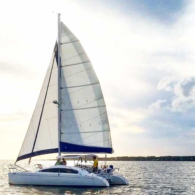 Allegro-sailing-abeam Catamaran Sailboat light winds
