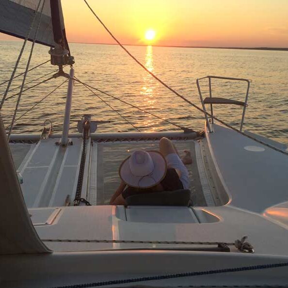 Sunset-Hat Catamaran Sailboat sunset